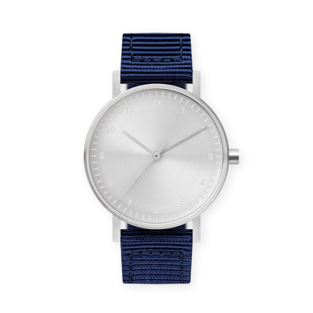 B60 Watch, Silver Case, Silver Dial, Nylon Strap - Navy