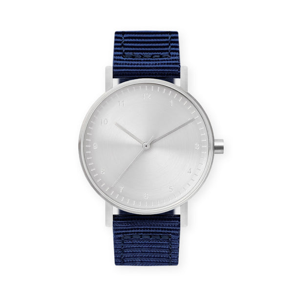 B60 Watch, Silver Case, Silver Dial, Nylon Strap - Navy