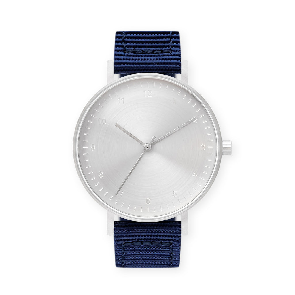 B60 Watch, Silver Case, Silver Dial, Nylon Strap - Navy