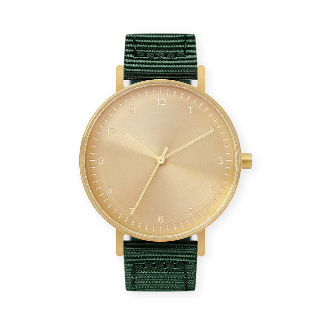 B60 Watch, Gold Case, Gold Dial, Nylon Strap - Green