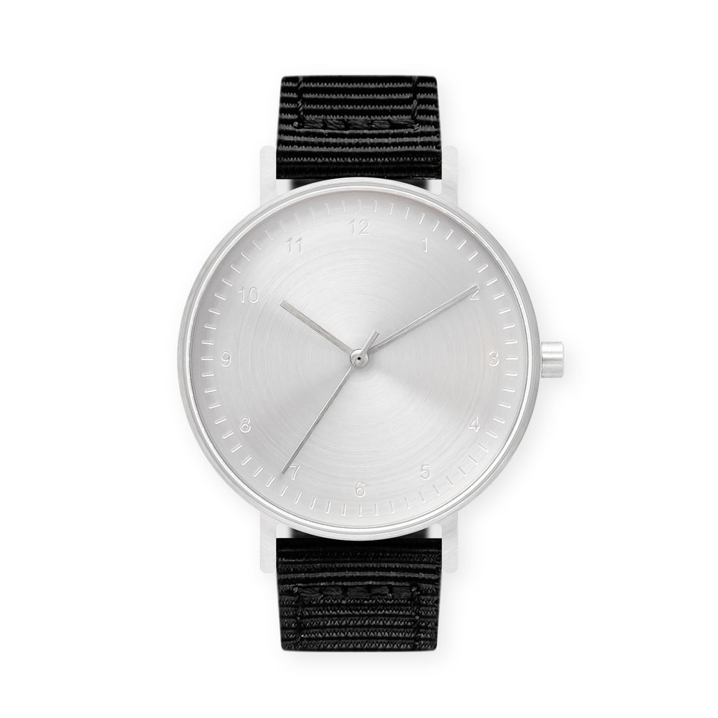 B60 Watch, Silver Case, Silver Dial, Nylon Strap - Black