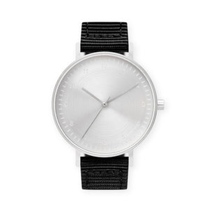 B60 Watch, Silver Case, Silver Dial, Nylon Strap