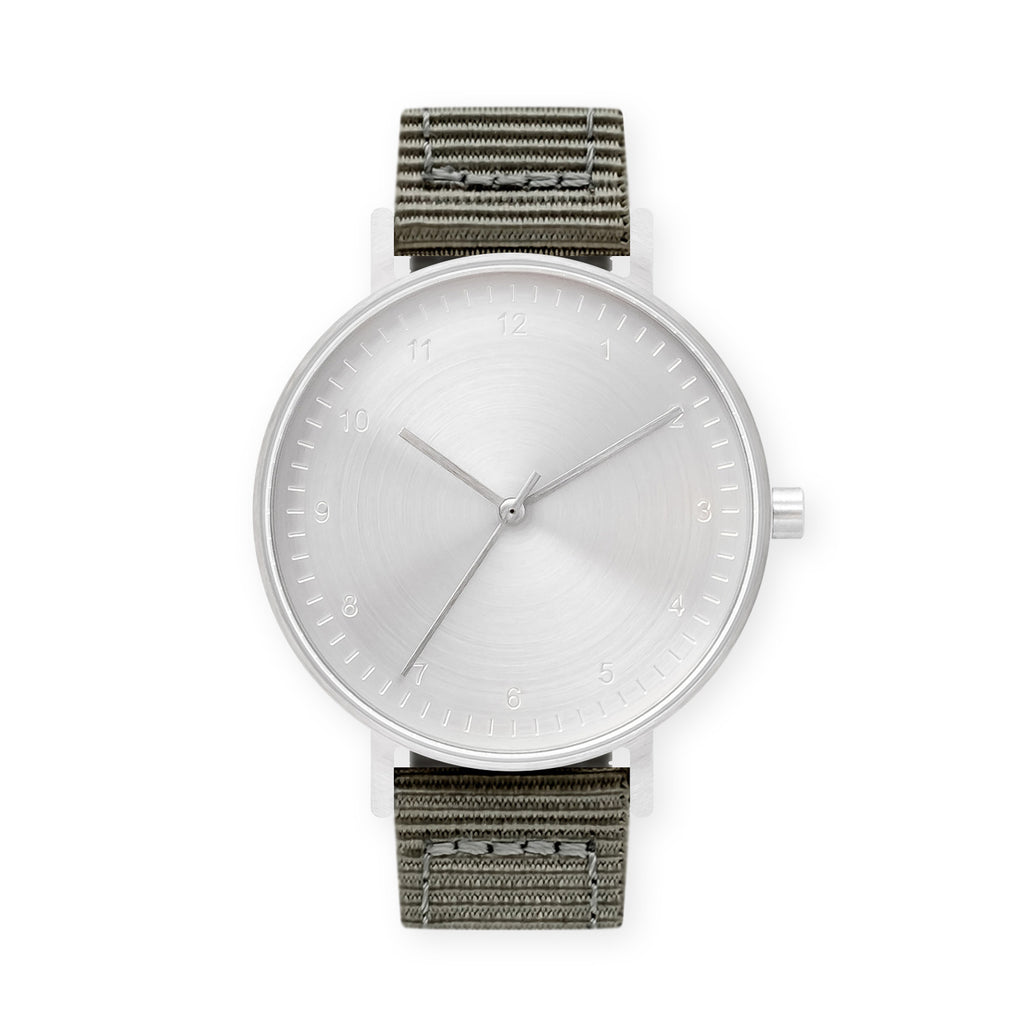 B60 Watch, Silver Case, Silver Dial, Nylon Strap - Gray