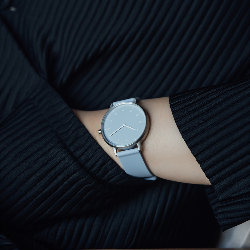 B40 Watch, Silver Case, Dusty Blue Dial, Rubber Strap - Dusty Blue