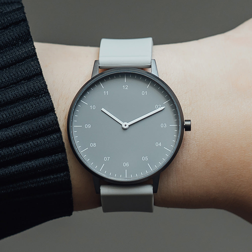 B40 Watch, Gunmetal Case, Gray Dial, Rubber Strap - Light Gray