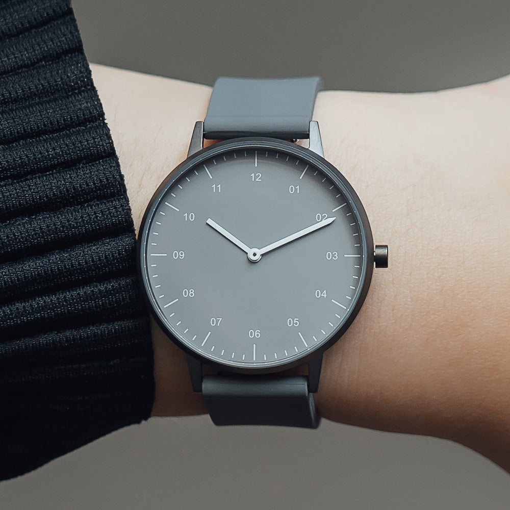 B40 Watch, Gunmetal Case, Gray Dial, Rubber Strap - Gray