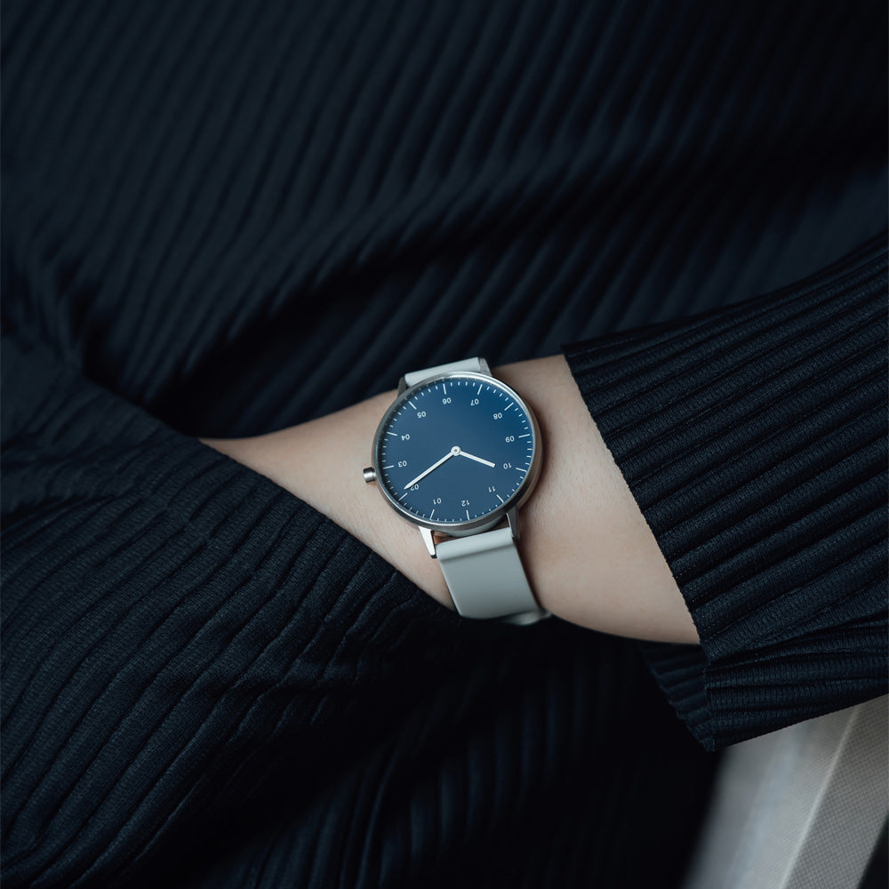 B40 Watch, Silver Case, Classic Blue Dial, Rubber Strap - Light Gray