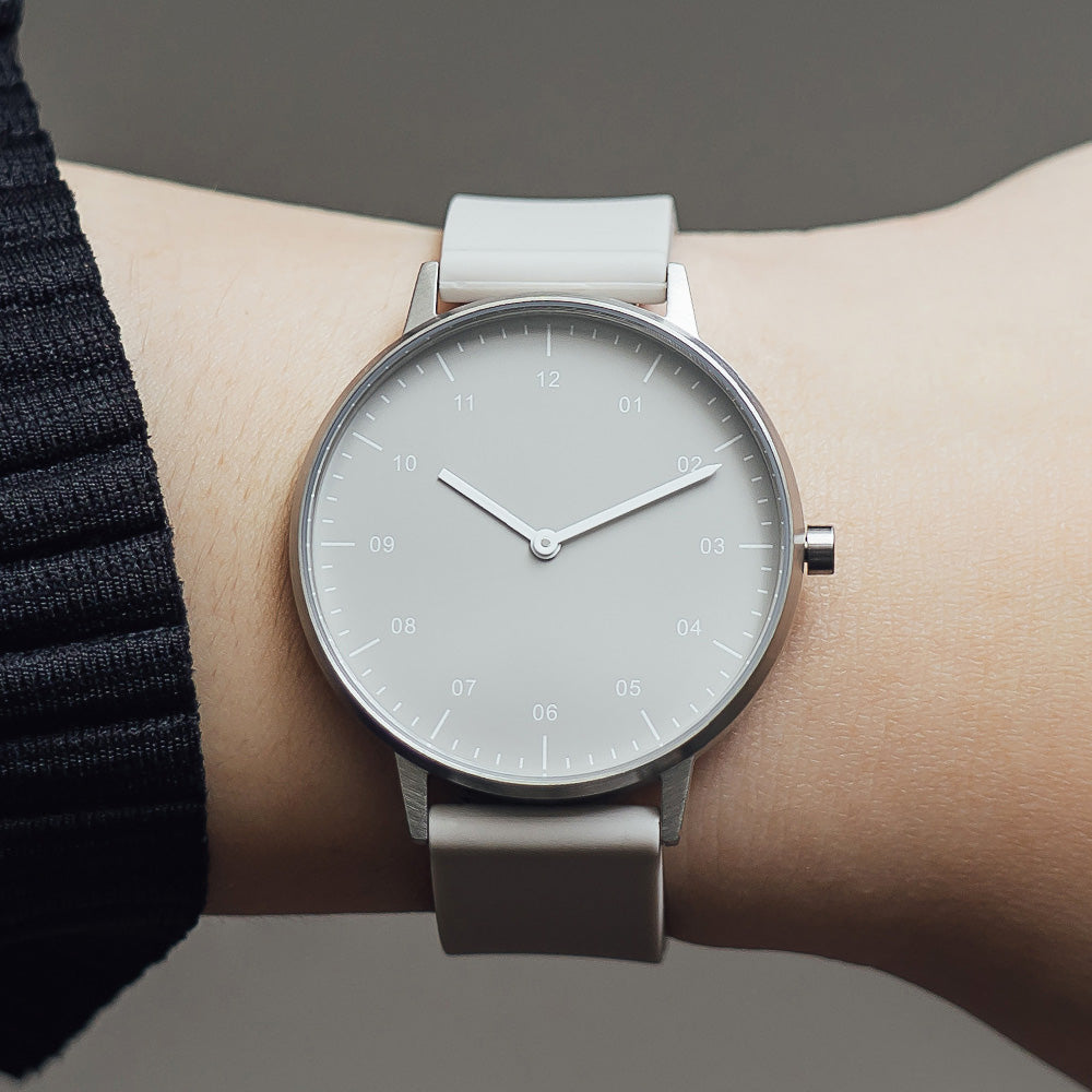 B40 Watch, Silver Case, Beige Dial, Rubber Strap - Beige