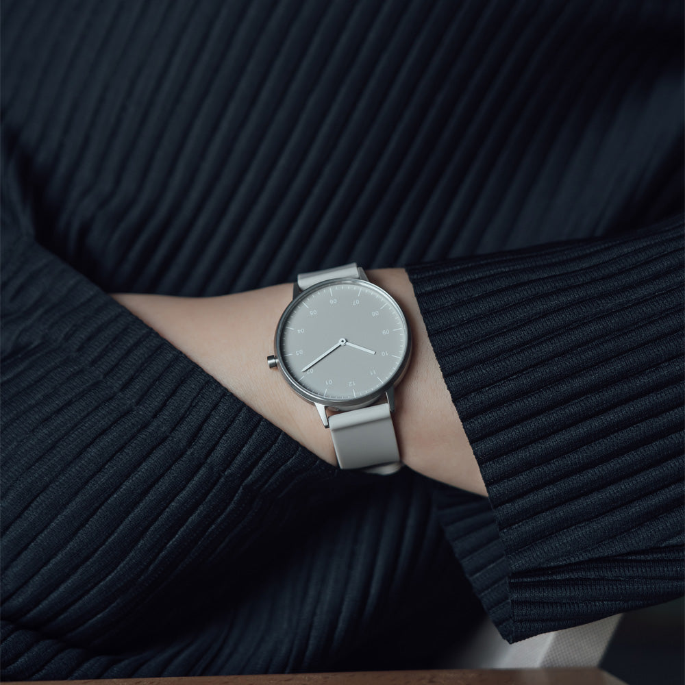 B40 Watch, Silver Case, Beige Dial, Rubber Strap - Beige