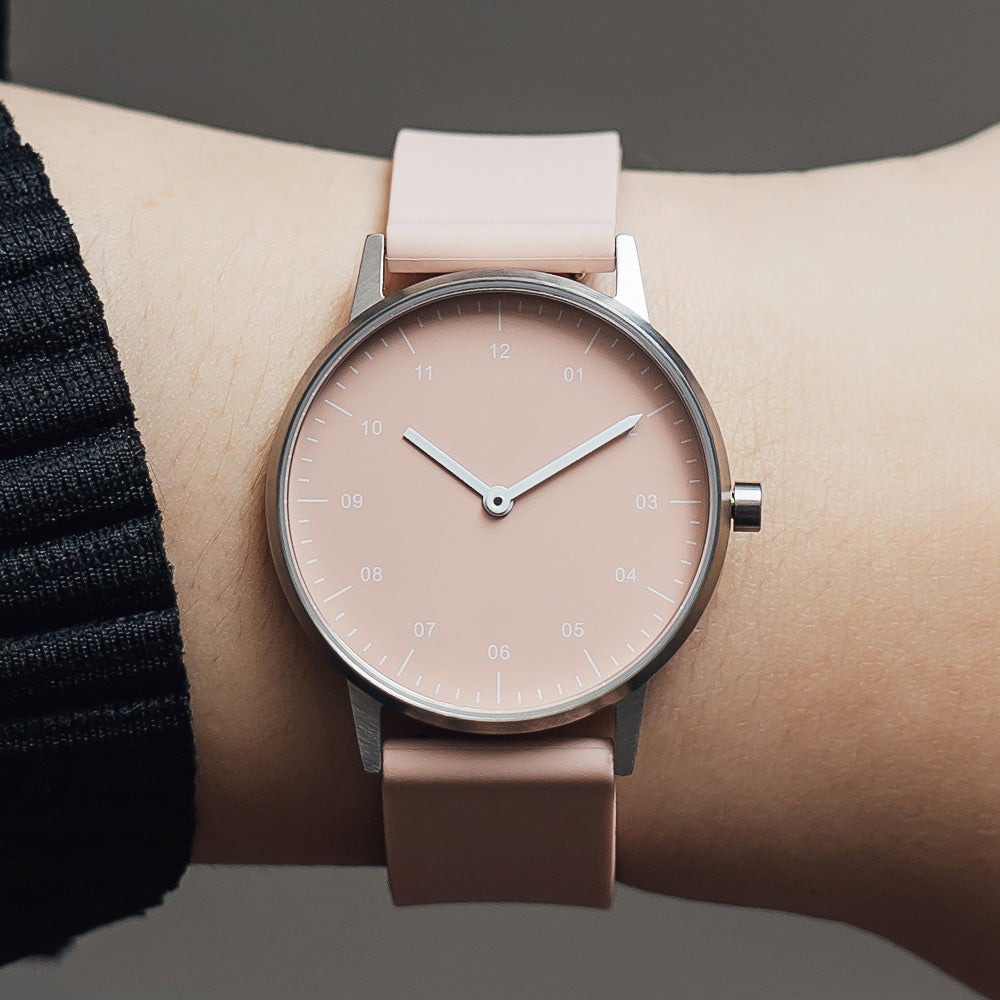 B40 Watch, Silver Case, Nude Pink Dial, Rubber Strap - Nude Pink