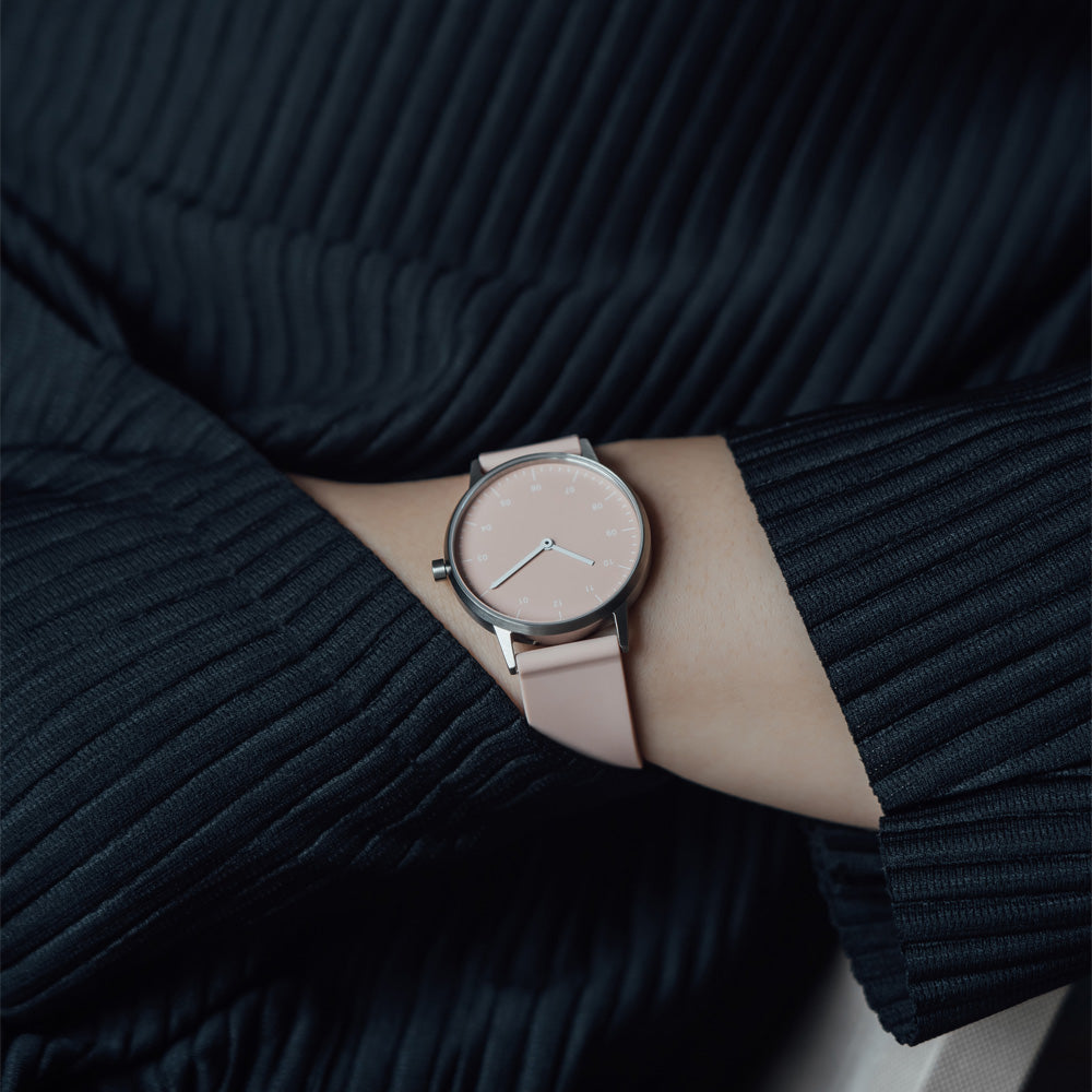 B40 Watch, Silver Case, Nude Pink Dial, Rubber Strap - Nude Pink