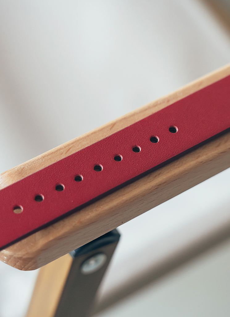 B60 Watch, Silver Case, silver Dial, Leather Strap - Red