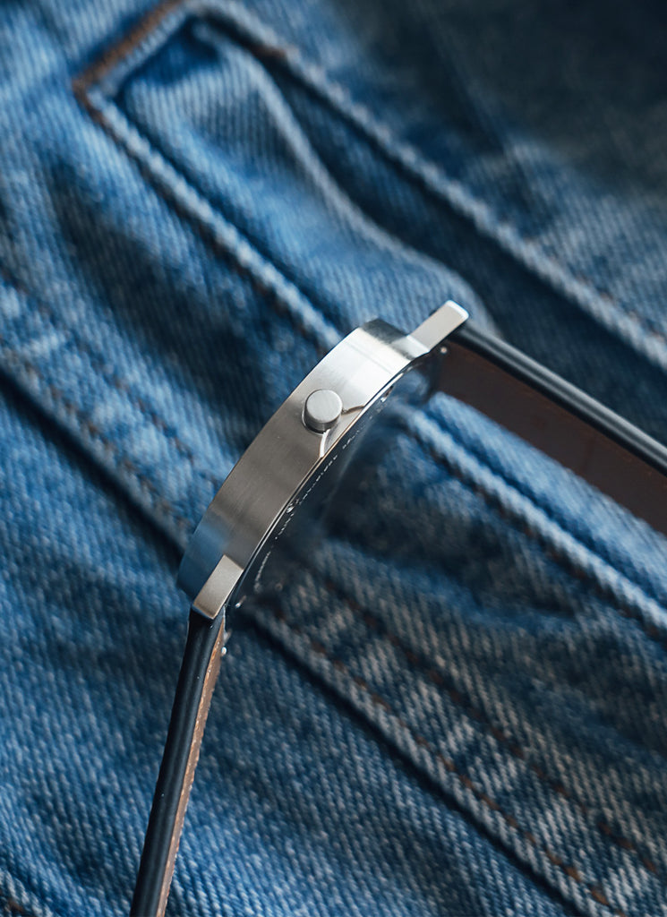 B60 Watch, Silver Case, silver Dial, Leather Strap - Camouflage Green