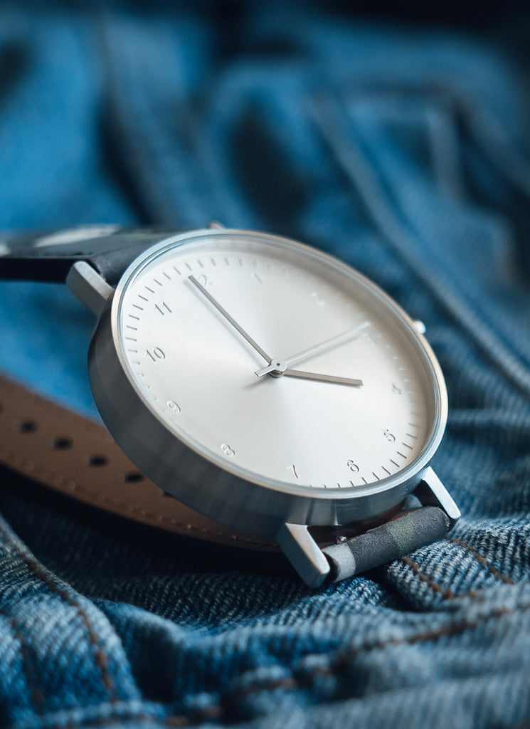 B60 Watch, Silver Case, silver Dial, Leather Strap - Camouflage Green