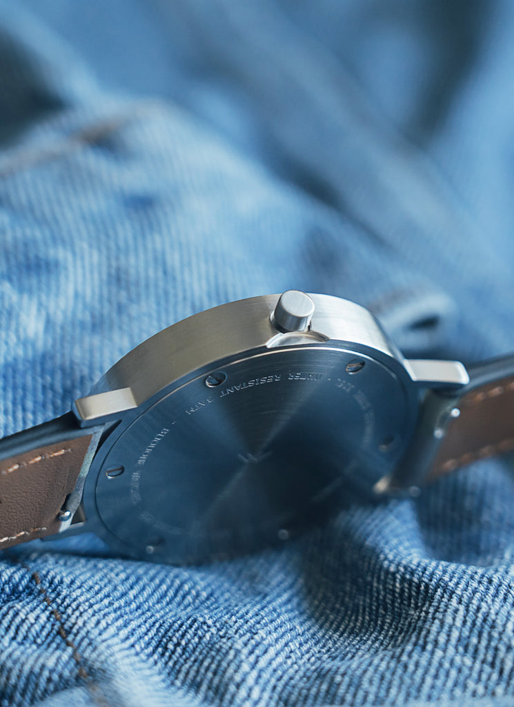 B60 Watch, Silver Case, silver Dial, Leather Strap - Camouflage Green