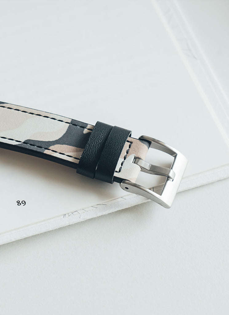 B60 Watch, Silver Case, silver Dial, Leather Strap - Camouflage Khaki