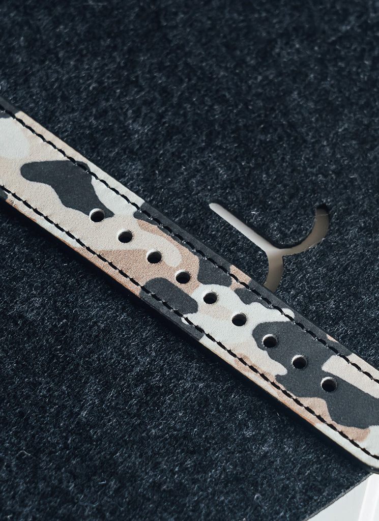 B60 Watch, Silver Case, silver Dial, Leather Strap - Camouflage Khaki