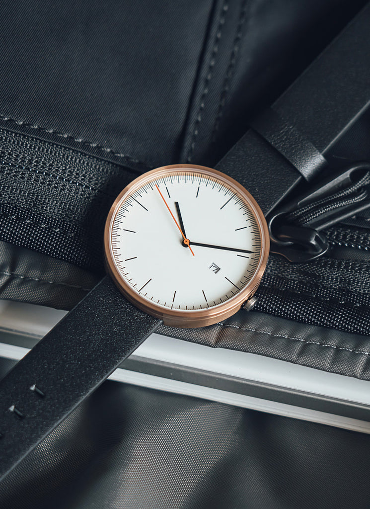 B202 Watch, Rose Gold Case, Off White Dial, Calendar, Leather Strap - Black