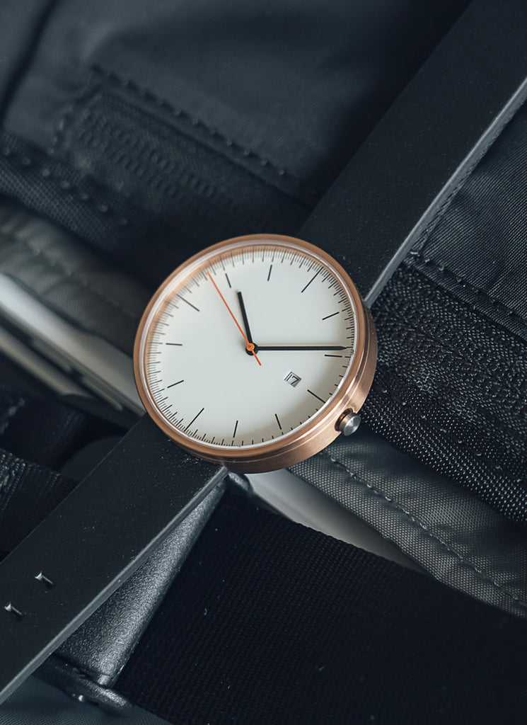 B202 Watch, Rose Gold Case, Off White Dial, Calendar, Leather Strap - Black