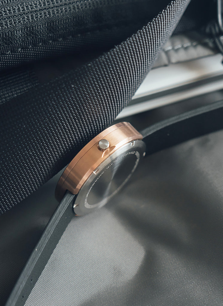 B202 Watch, Rose Gold Case, Off White Dial, Calendar, Leather Strap - Black