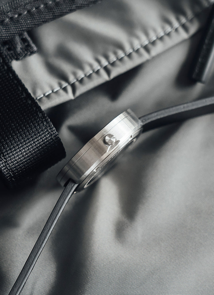 B202 Watch, Silver Case, White Dial, Calendar, Leather Strap - Black