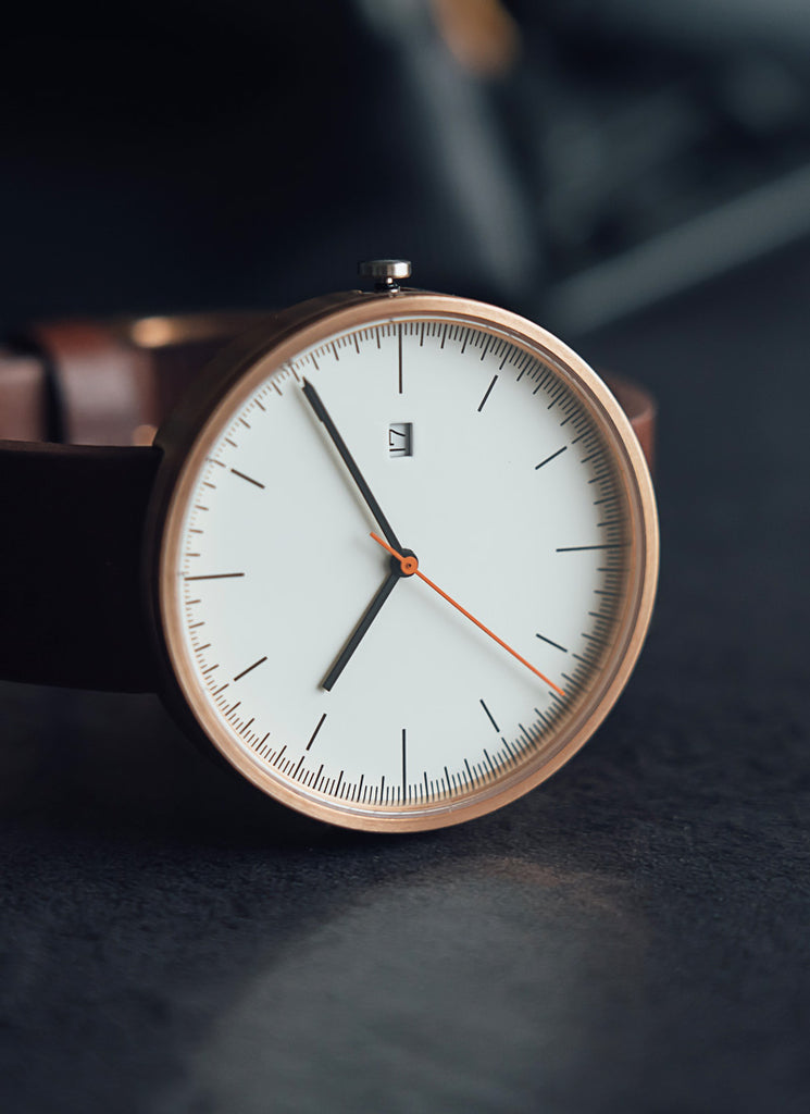 B202 Watch, Rose Gold Case, Off White Dial, Calendar, Leather Strap - Brown