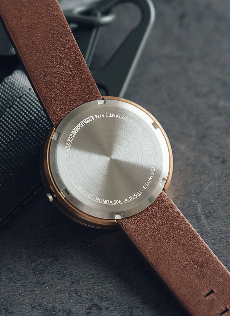 B202 Watch, Rose Gold Case, Off White Dial, Calendar, Leather Strap - Brown