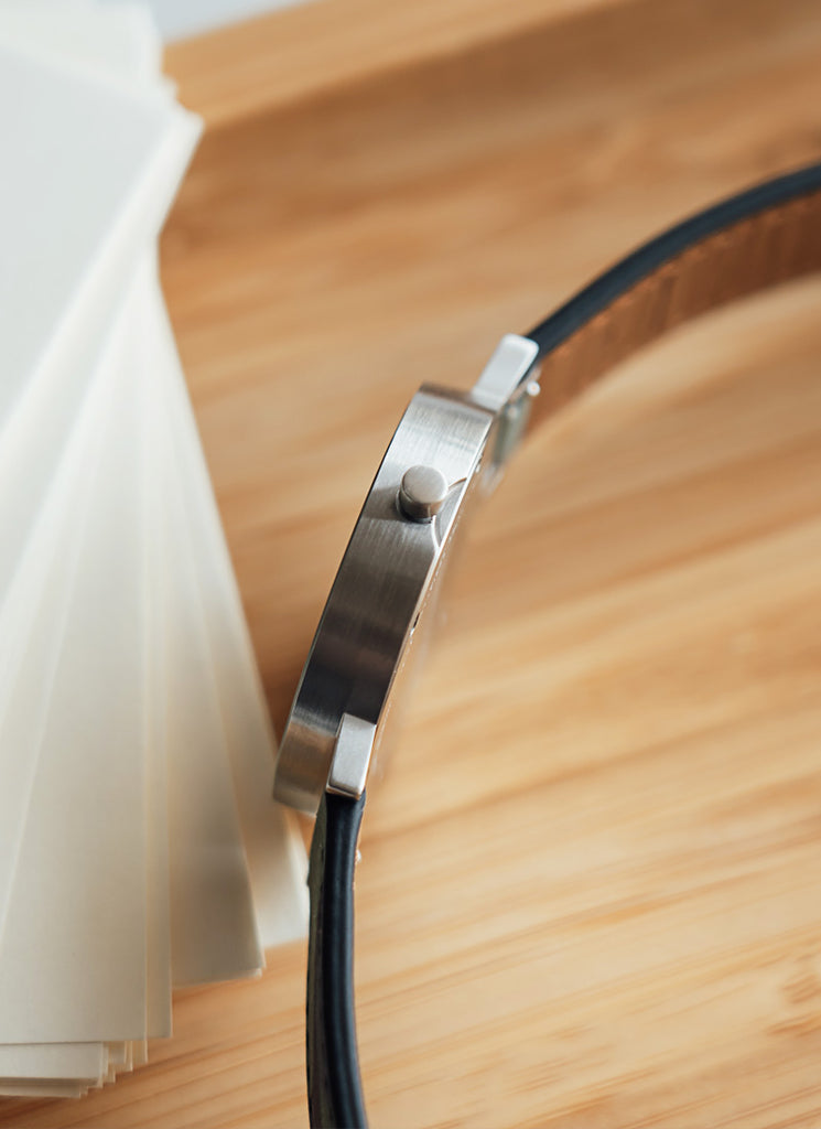 B60 Watch, Silver Case, silver Dial, Leather Strap - Camouflage Green