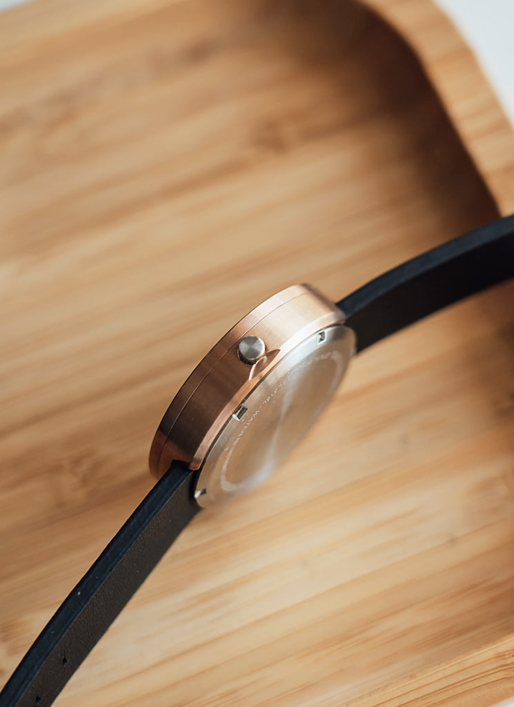 B202 Watch, Rose Gold Case, Off White Dial, Calendar, Leather Strap - Black