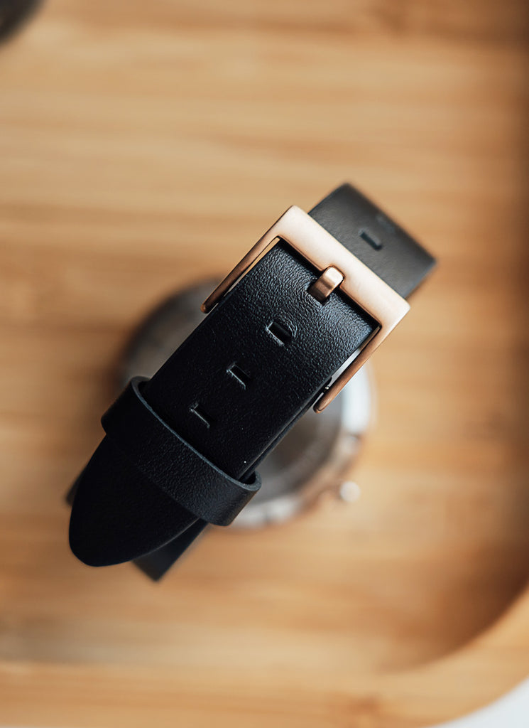 B202 Watch, Rose Gold Case, Off White Dial, Calendar, Leather Strap - Black