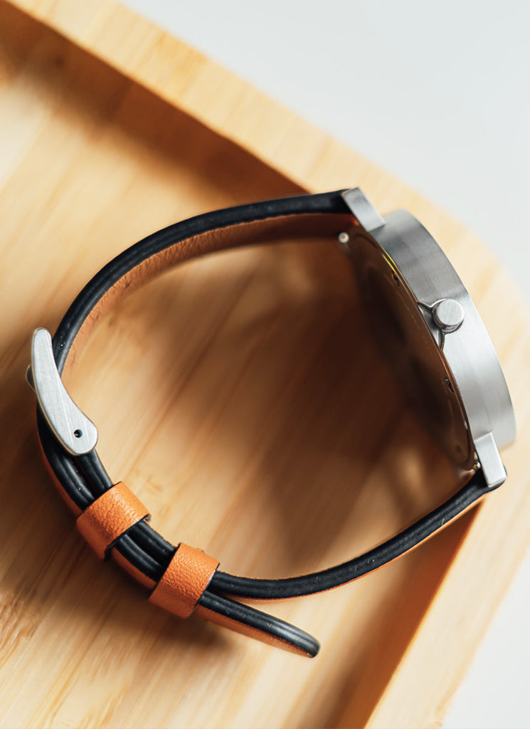 B60 Watch, Silver Case, silver Dial, Leather Strap - Tan