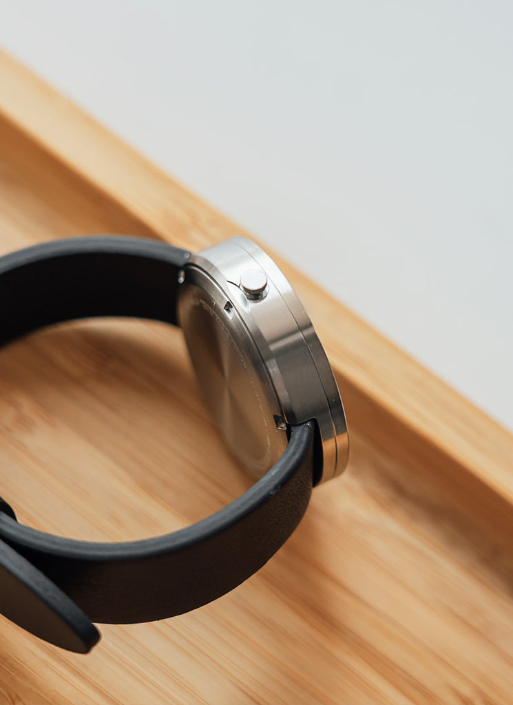 B202 Watch, Silver Case, White Dial, Calendar, Leather Strap - Black