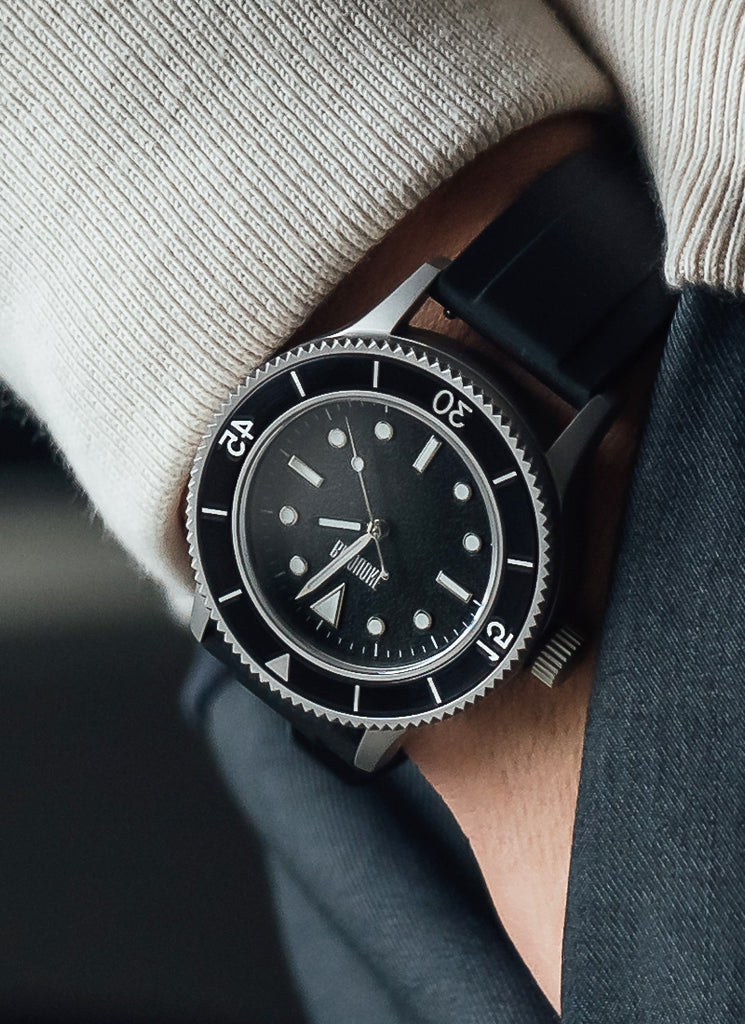 C01 Watch, Matte Silver Case, Black Dial, Sapphire Crystal Glass, Luminous, Rubber Strap