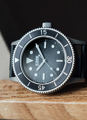 C01 Watch, Matte Silver Case, Black Dial, Sapphire Crystal Glass, Luminous, Fluoroelastomer Strap