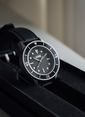 C01 Watch, Matte Silver Case, Black Dial, Sapphire Crystal Glass, Luminous, Fluoroelastomer Strap