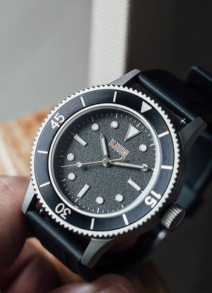 C01 Watch, Matte Silver Case, Black Dial, Sapphire Crystal Glass, Luminous, Fluoroelastomer Strap