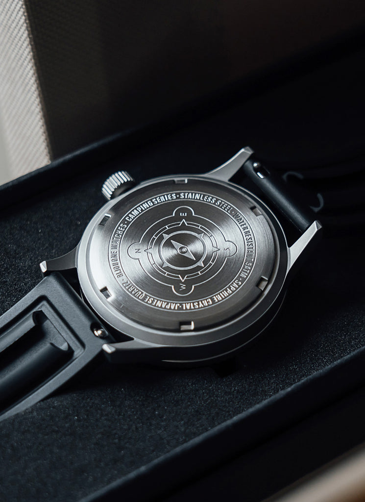 C01 Watch, Matte Silver Case, Black Dial, Sapphire Crystal Glass, Luminous, Rubber Strap