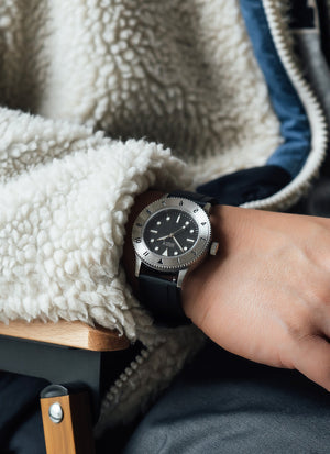 C01 Watch, Brushed Silver Case, Black Dial, Sapphire Crystal Glass, Luminous, Fluoroelastomer Strap