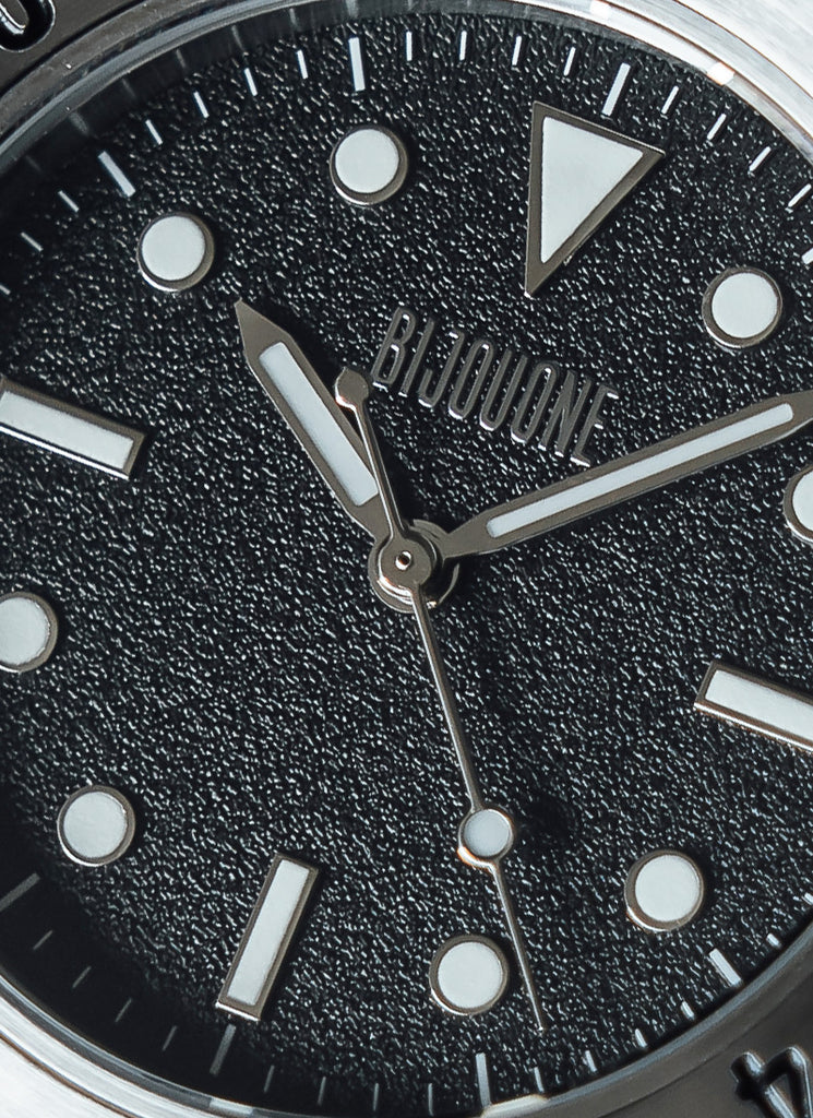 C01 Watch, Brushed Silver Case, Black Dial, Sapphire Crystal Glass, Luminous, Rubber Strap