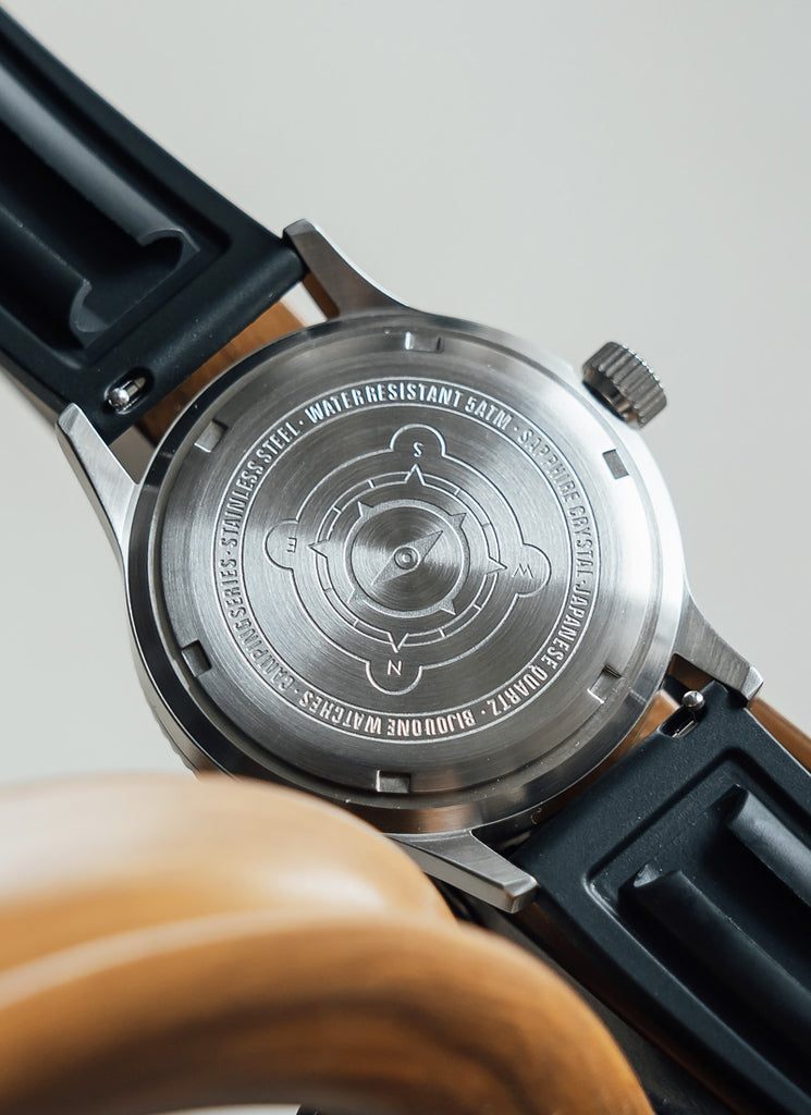 C01 Watch, Brushed Silver Case, Black Dial, Sapphire Crystal Glass, Luminous, Rubber Strap