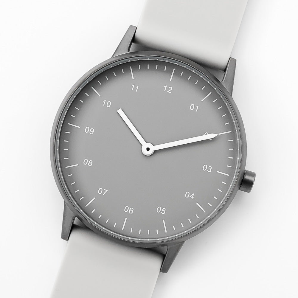 B40 Watch, Gunmetal Case, Gray Dial, Rubber Strap - Light Gray