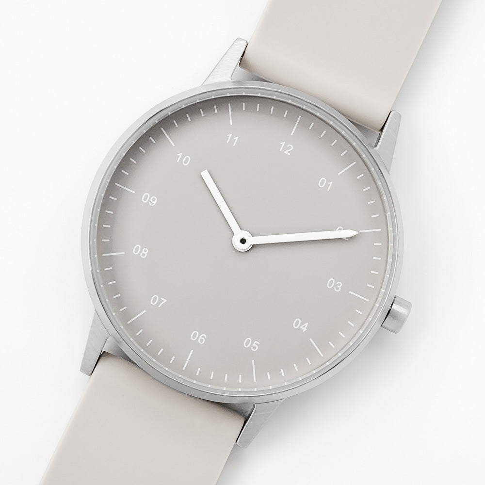 B40 Watch, Silver Case, Beige Dial, Rubber Strap - Beige