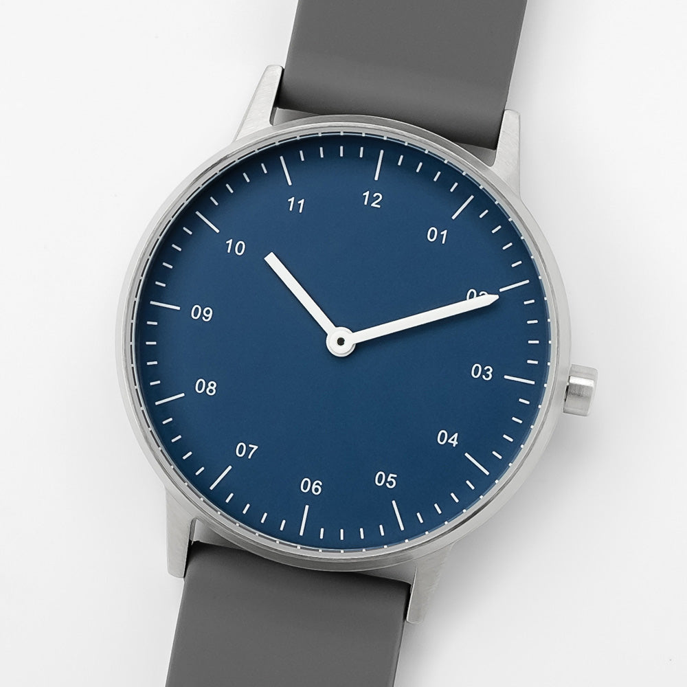 B40 Watch, Silver Case, Classic Blue Dial, Rubber Strap - Gray