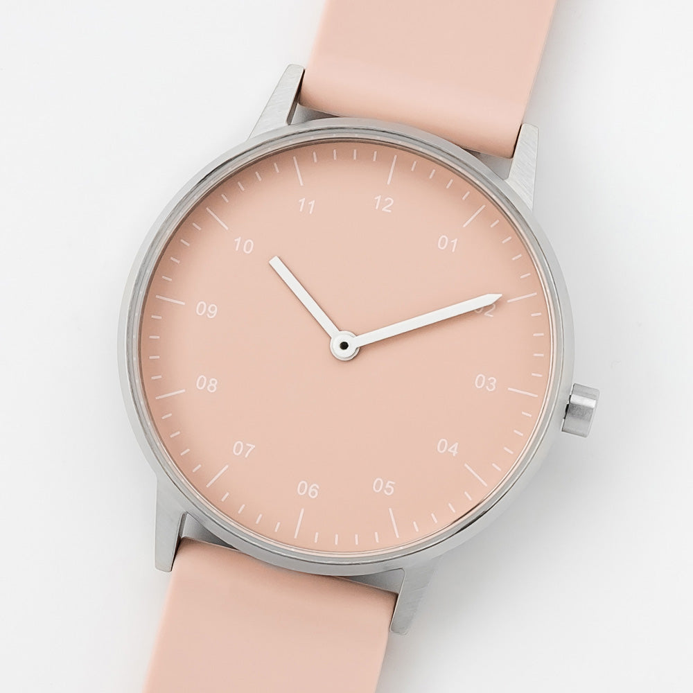 B40 Watch, Silver Case, Nude Pink Dial, Rubber Strap - Nude Pink