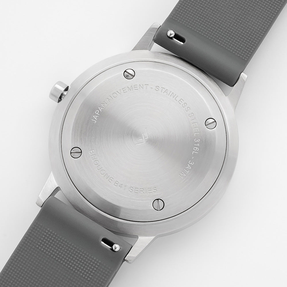 B40 Watch, Silver Case, Classic Blue Dial, Rubber Strap - Gray