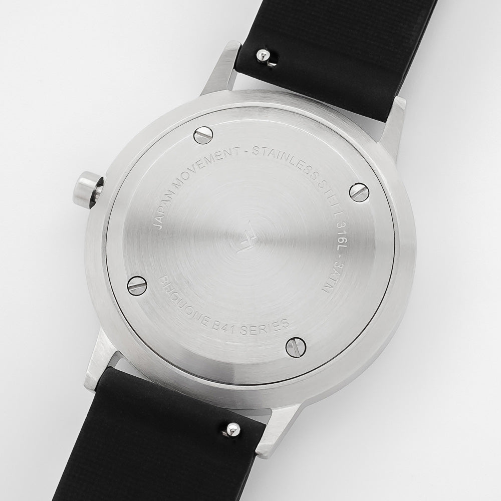 B40 Watch, Silver Case, Classic Blue Dial, Rubber Strap - Black