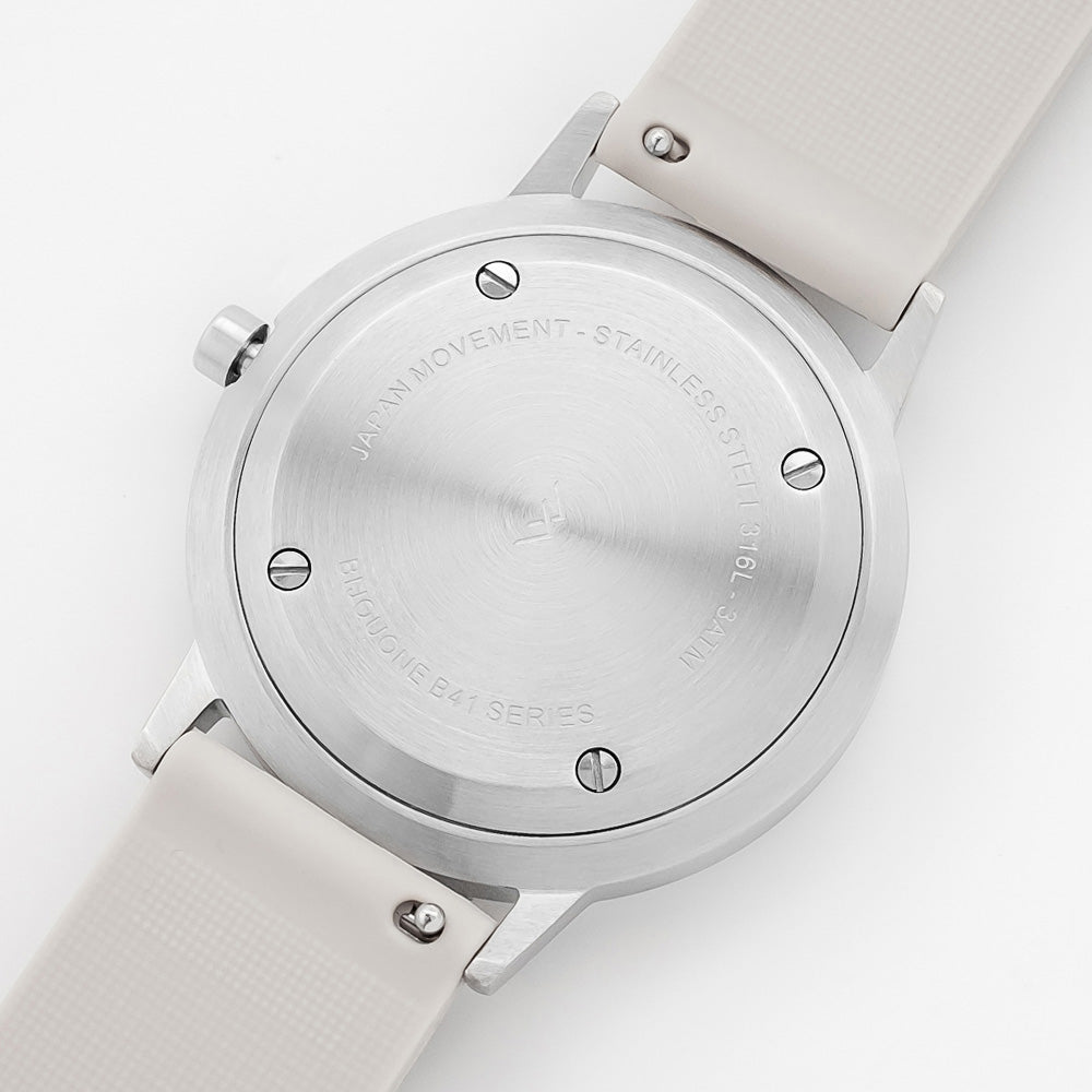 B40 Watch, Silver Case, Beige Dial, Rubber Strap - Beige