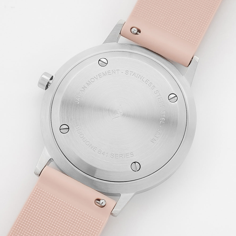 B40 Watch, Silver Case, Nude Pink Dial, Rubber Strap - Nude Pink