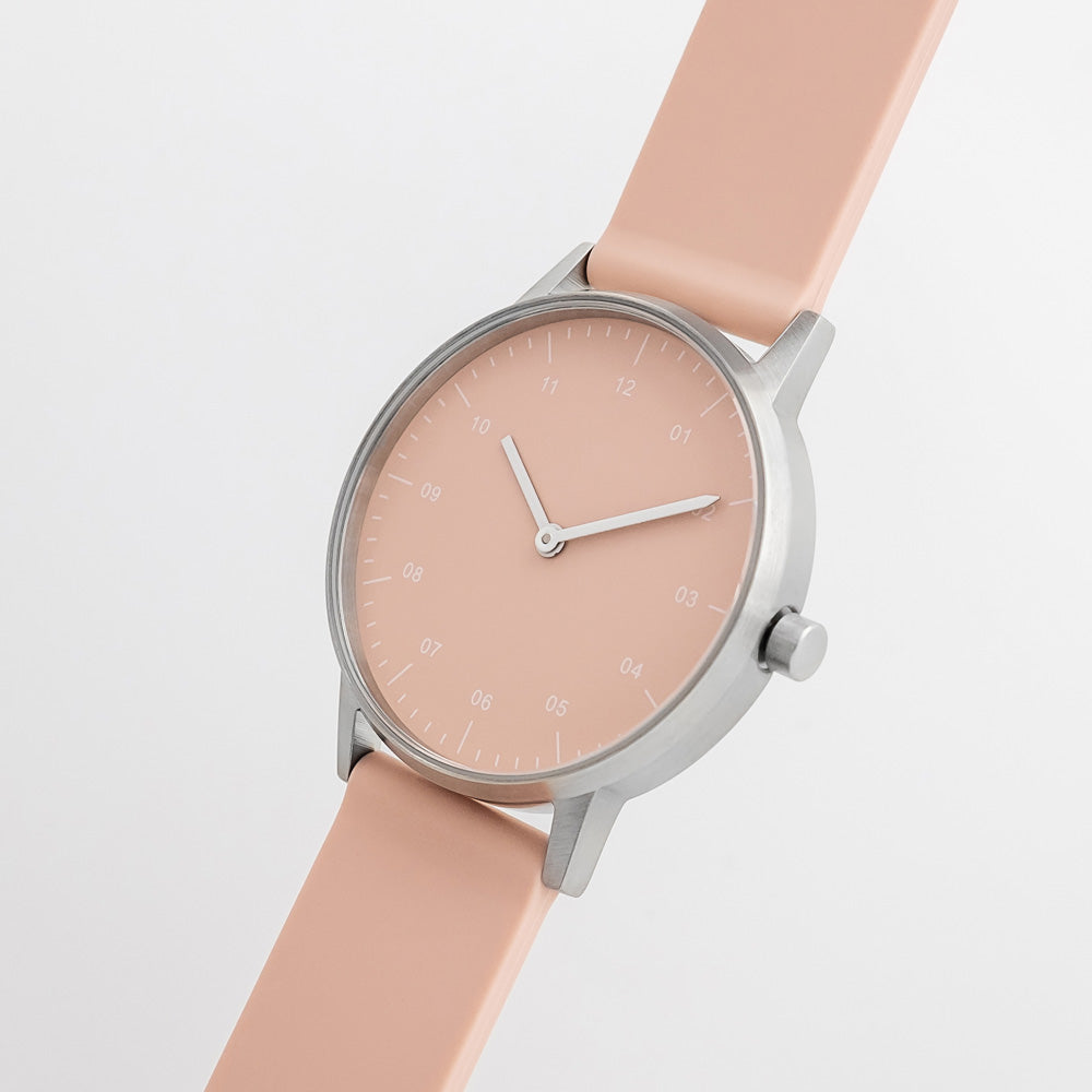 B40 Watch, Silver Case, Nude Pink Dial, Rubber Strap - Nude Pink