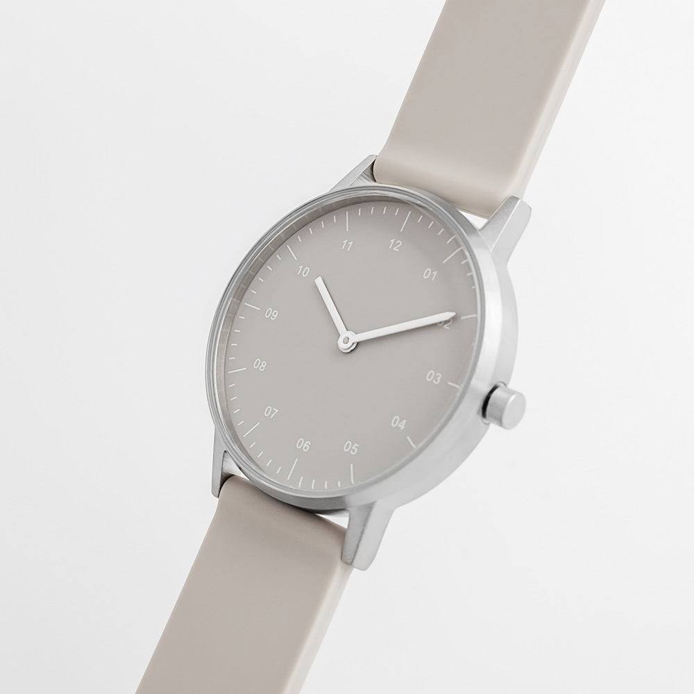 B40 Watch, Silver Case, Beige Dial, Rubber Strap - Beige